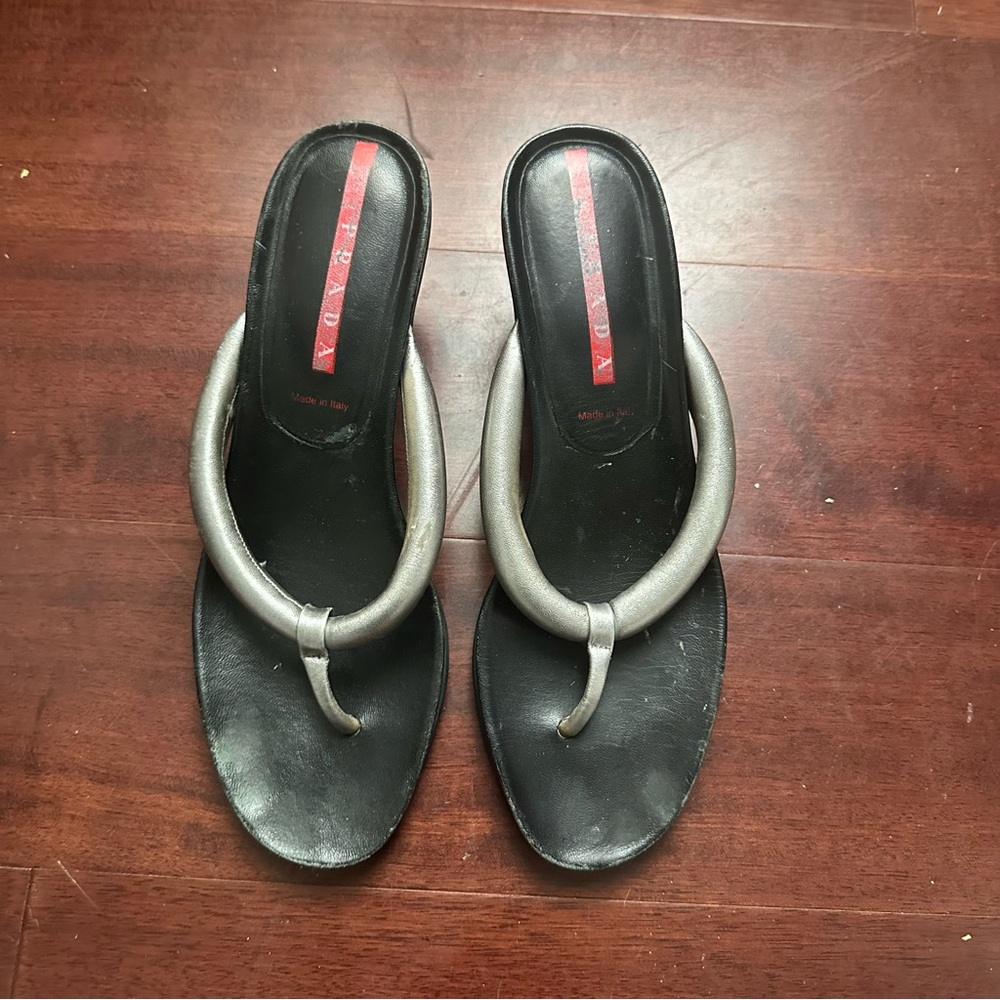 Vintage Y2K Prada Sport Heeled Flip Flops (with dust bag) - size 38.5